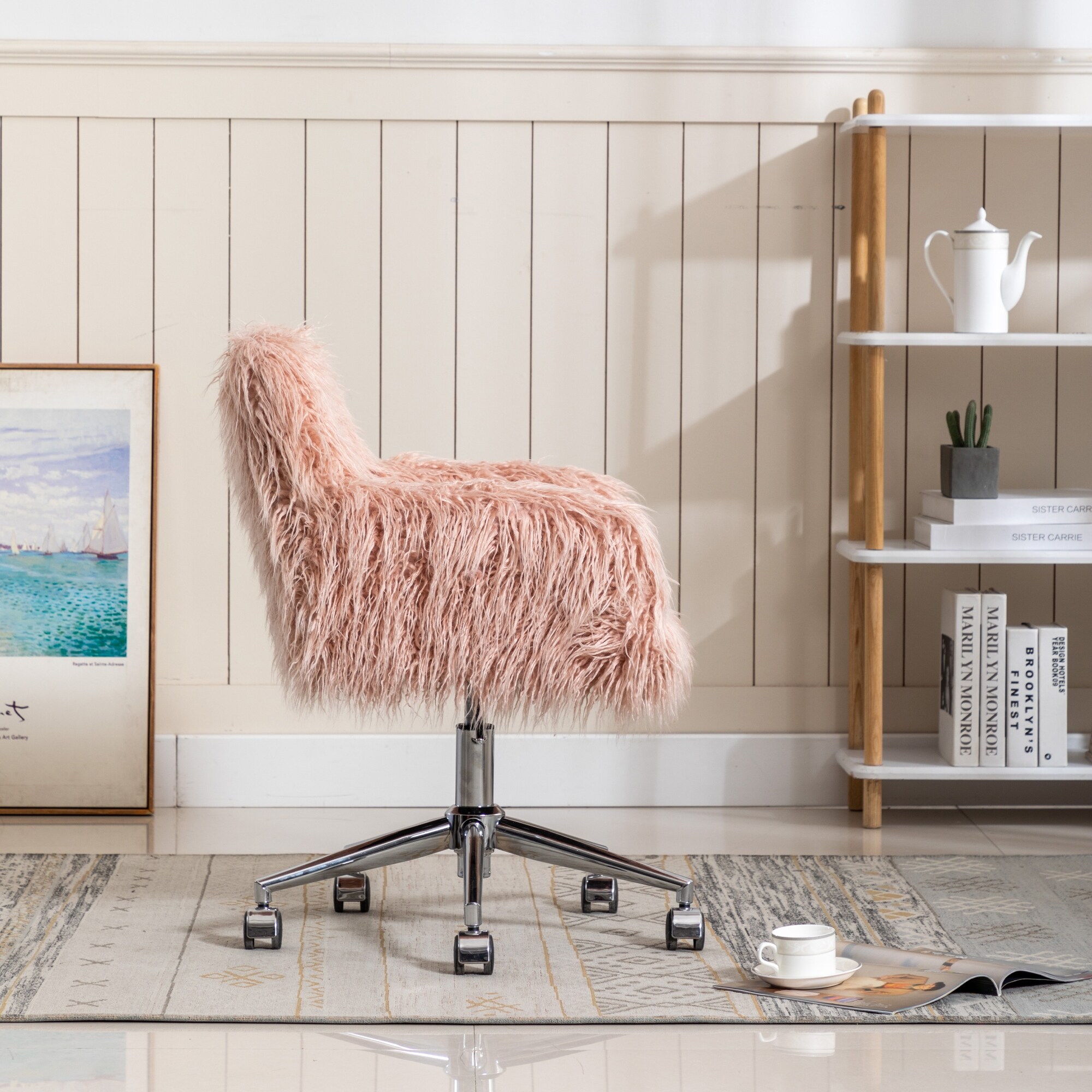 Modern Home Office Chair Swivel Desk Chair Fluffy Chair for Girls Adjustable Vanity Chair for Study Office Bedroom Bed Bath Beyond 41020244