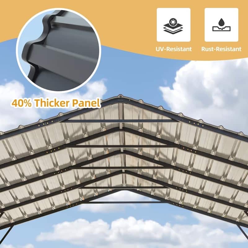Heavy-Duty Metal Carport with Upgraded Galvanized Steel Roof – Ideal Shelter for Cars, Boats, and Tractors