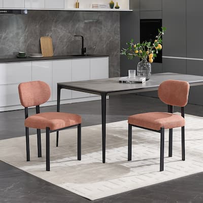 Mid-Century Fabric Upholstered Dining Chairs Set of 2, with Black Metal Frame