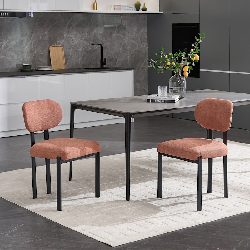 Mid-Century Upholstered Boucle Kitchen Dining Chairs with Black Metal Legs Set of 2 - Black