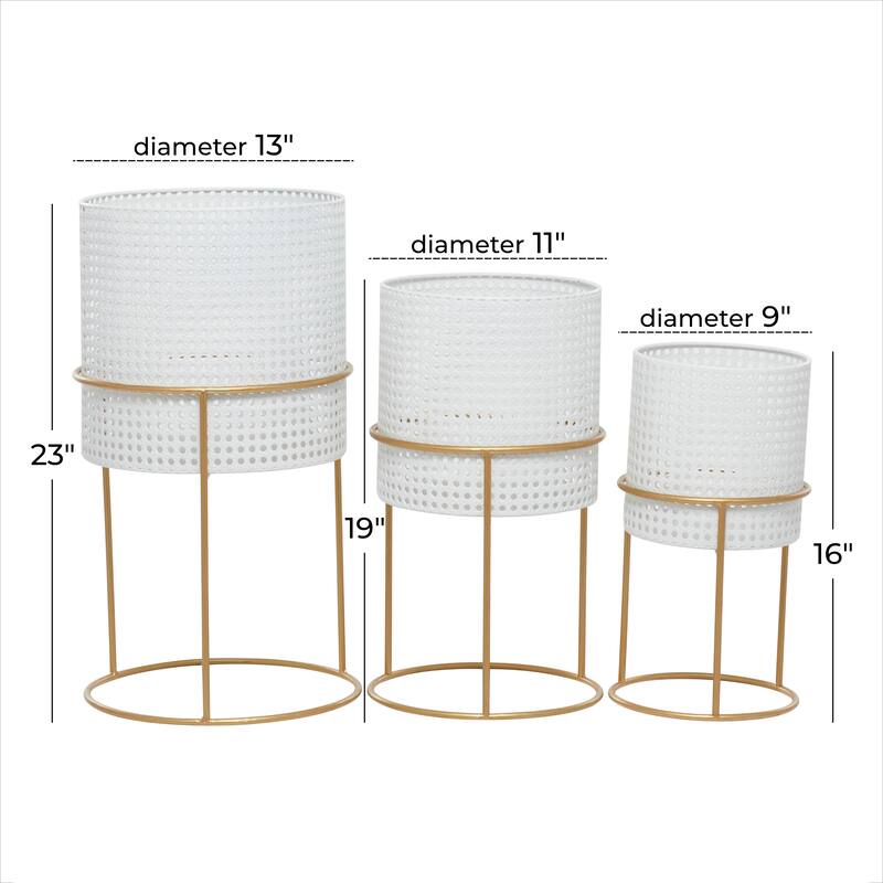 White Black or Gold Basket Style Glam Modern Planter Stands (Set of 3) - S/3 23", 19", 15"H
