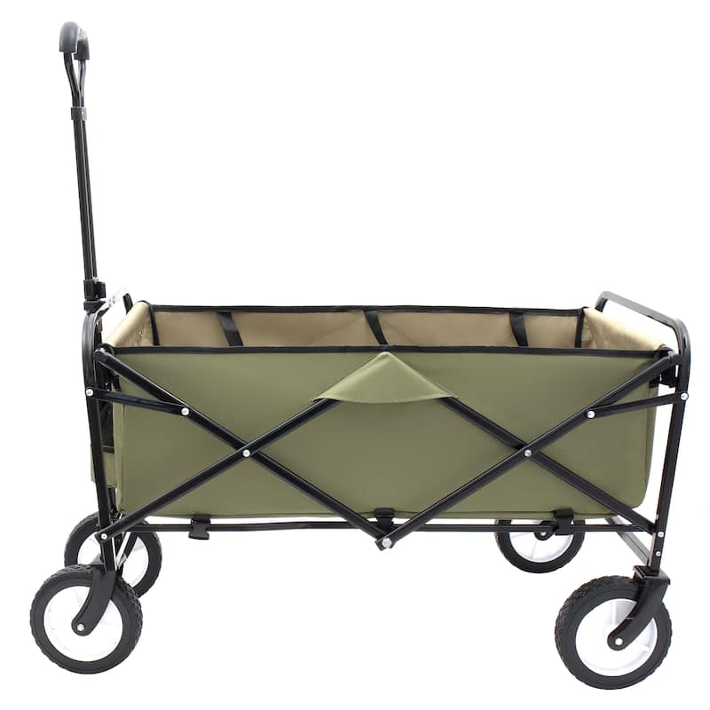 Heavy-Duty All-Terrain Folding Wagon - 360lb Capacity with Storage Straps, Green