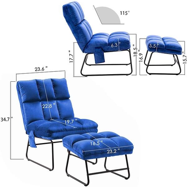 dimension image slide 7 of 8, MCombo Accent Chair with Ottoman,Velvet Modern Side Pocket Metal Legs Club Chair,0014