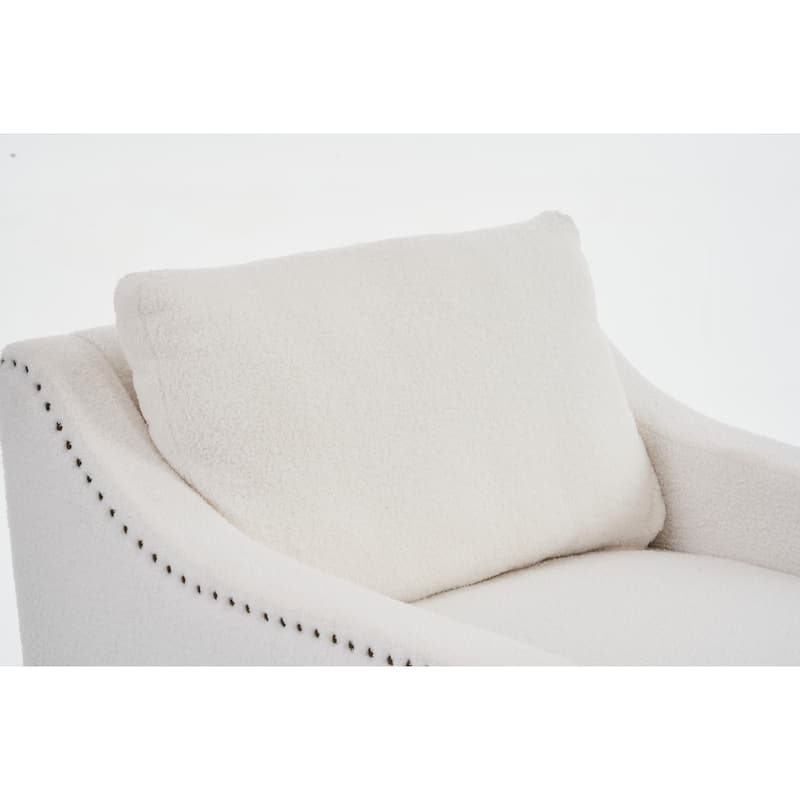 Teddy Upholstered Swivel Accent Chair, Single Sofa Chair with High Backrest, Lounge Armchair with Metal Base & Side Pocket
