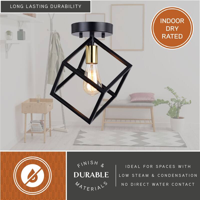 Deering 10.25-in W LED Compatible Matte Black and Gold Satin Brass Contemporary Flush Mount Ceiling Light Fixture