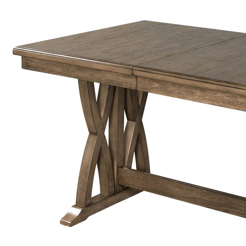 Gray Mid-Century 7-Piece Wooden Dining Table Set with Extendable Table & 6 Chairs