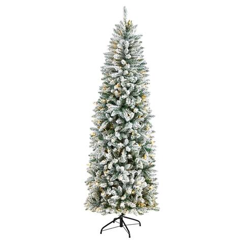 7' Slim Flocked Montreal Fir Christmas Tree with 300 Lights - 84