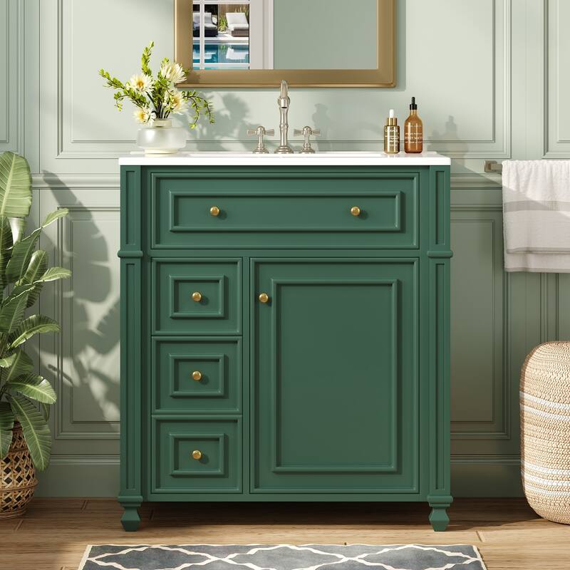 30'' Freestanding Bathroom Vanity with Single Integrated White Ceramic Sink - 30'' x 18.3'' x 33.8'' - Green