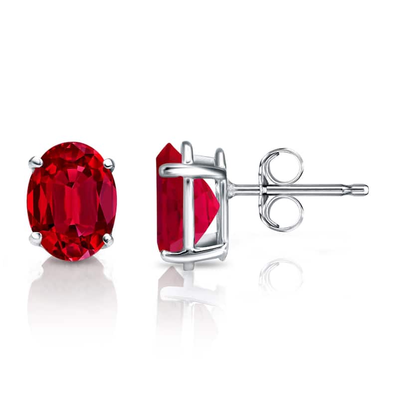 Auriya 14k Gold Lab Grown Gemstone Ruby Stud Earrings Oval 0.25 to 5.00 ct. tw. 4-Prong Basket Push-Back - 0.30ct tgw. - White