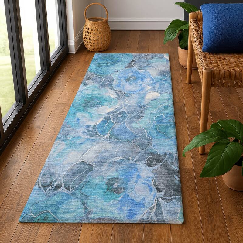 Premium Washable Super Soft Modern Floral Mayfield Rug - Blue - 2'3" x 7'6"