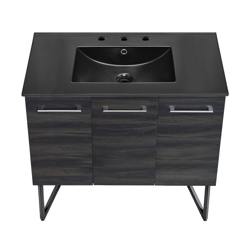 Annecy 36 In. Black Walnut Bathroom Vanity With Black, 3-Hole Ceramic Sink Top