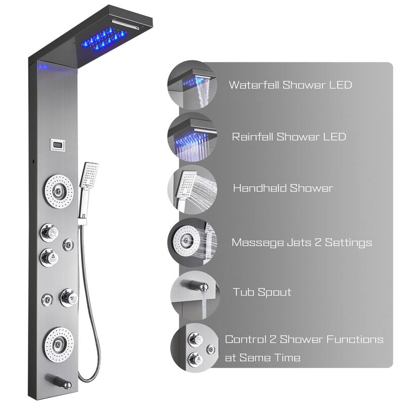 52 in. LED Shower Panel Tower System and Tub Spout in Brushed Nickel