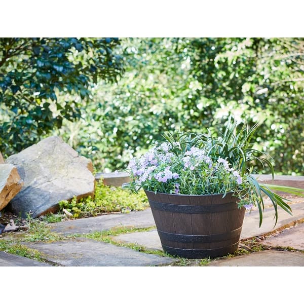 Southern Patio 22.5" Whiskey Barrel Outdoor Planter with Wheels Drainage Hole