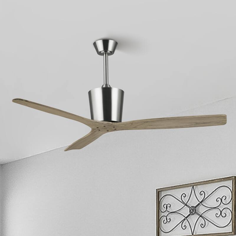 54" Modern Gold/Brushed Nickel Solid Wood 3-Blade Outdoor Ceiling Fan without Light - Brushed Nickel