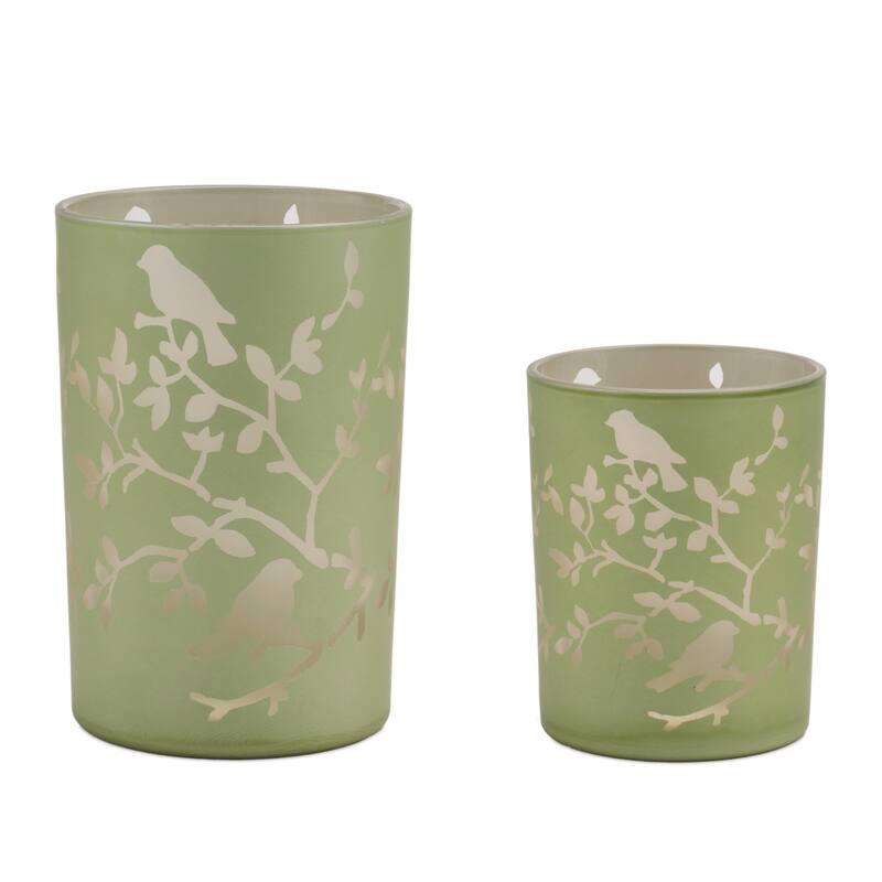 Frosted Floral Bird Candle Holder (Set of 2)