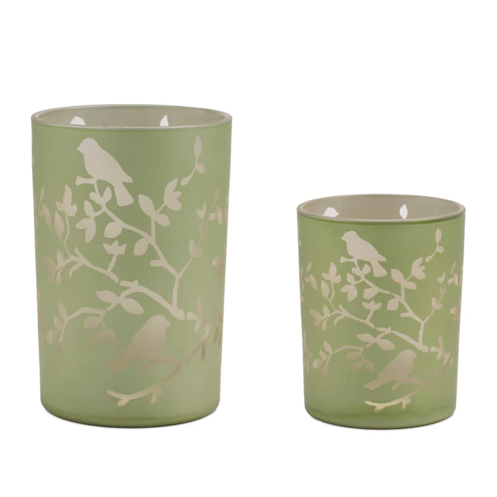 Frosted Floral Bird Candle Holder (Set of 2)