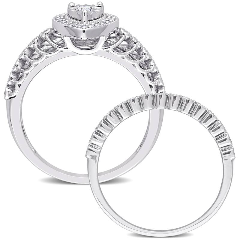 Miadora 1/3ct TDW Diamond Teardrop Halo Bridal Ring Set in Sterling Silver
