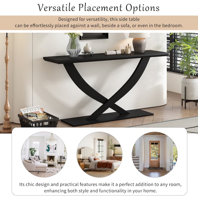 57'' Console Table Hallway Tables, Accent Table with Cross-Table Leg and Acacia Venner, Entryway Table for Living Room