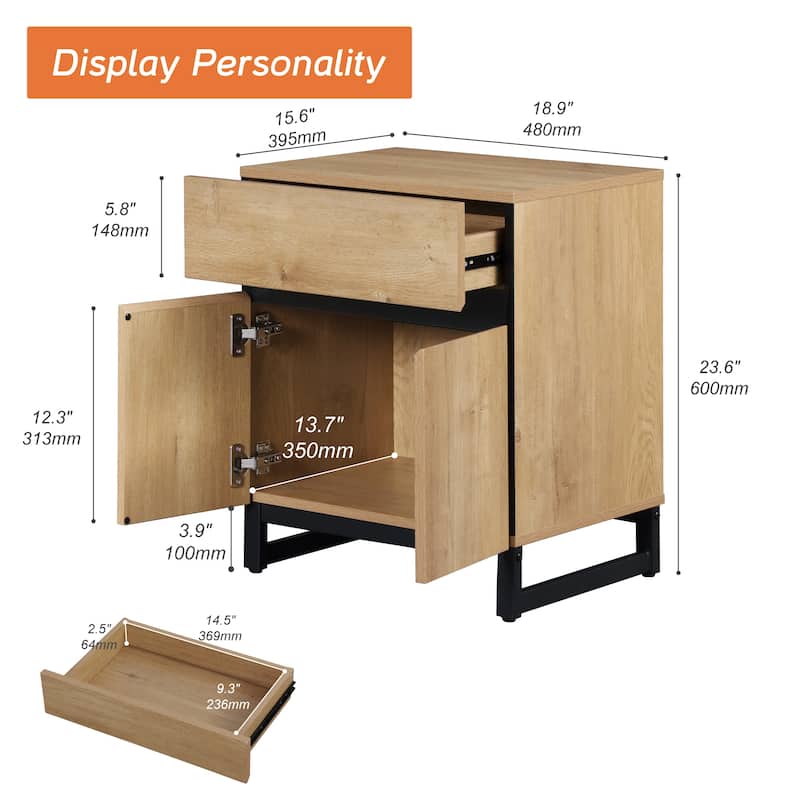 WAMPAT Modern Nightstand with 1 Drawer & 1 Storage Cabinet, Farmhouse Bedside Table with 2 Open Door forBedroom