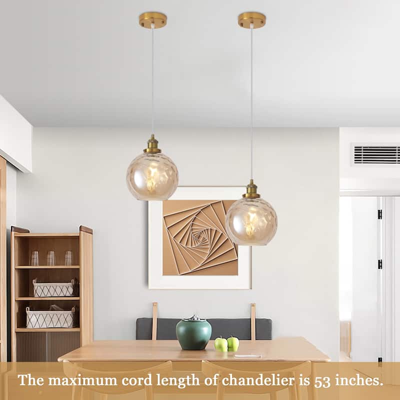 1-Light Glam Modern Metal Hanging Foyer Pendant Light with Glass Shade for Kitchen Island
