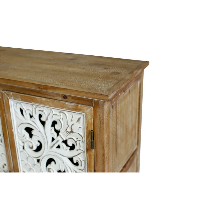 Accent Cabinet with 4 Doors, Sideboard Buffet Cabinet with Storage, Credenza Storage Cabinet with Wood Carved Floral Doors