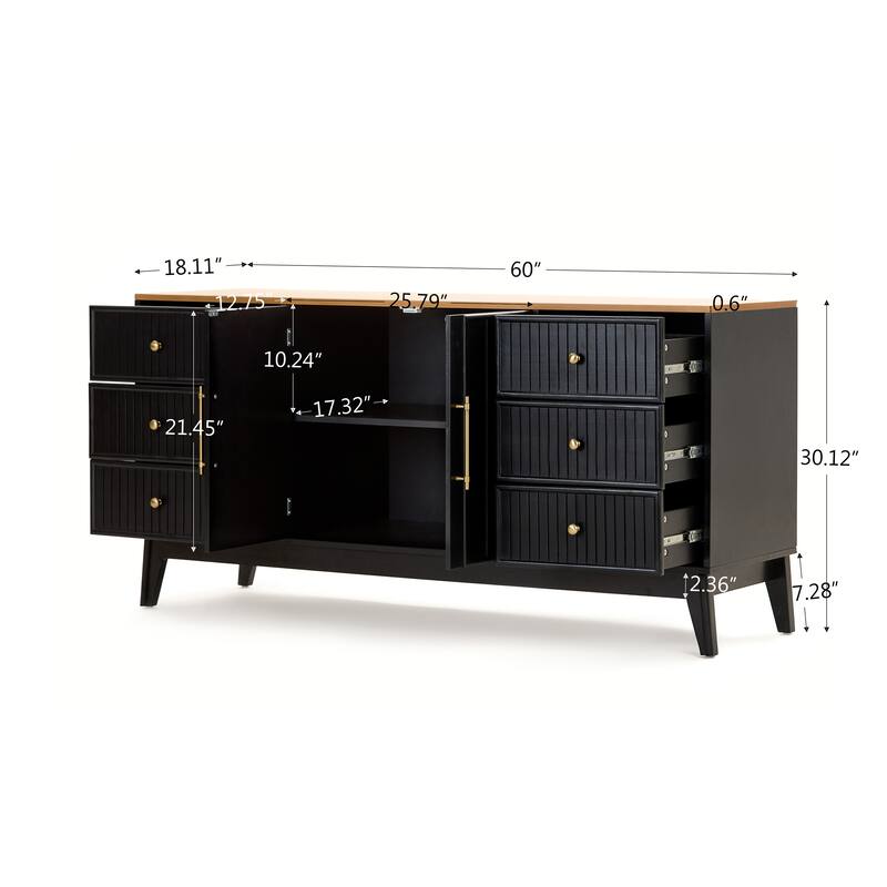 Christopher Knight Home - Modern Acacia Wood Top Storage Sideboard Buffet Cabinet with 6 Drawers & Adjustable Shelf