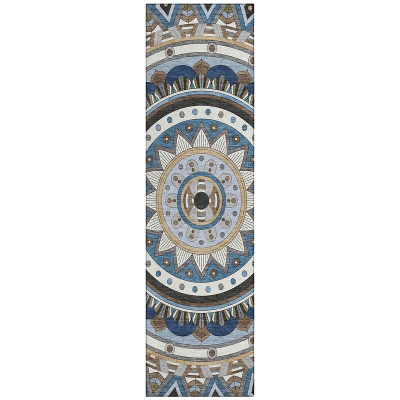 Machine Washable Indoor/ Outdoor Boho Mosaic Chantille Rug