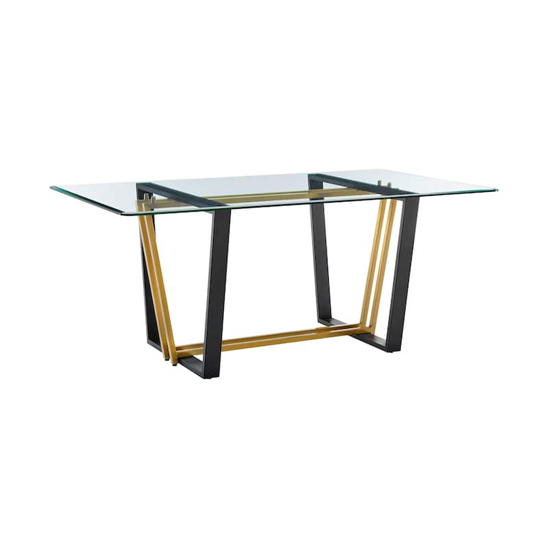 Kai 72 Inch Glass and Black Steel Rectangular Dining Table