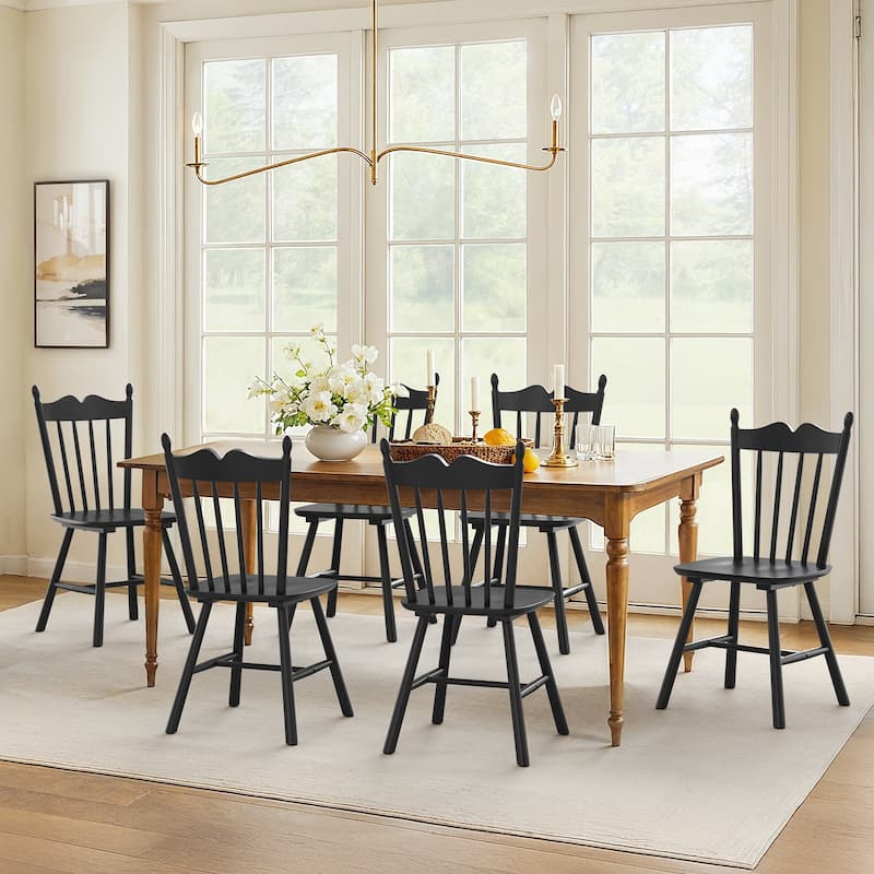 Solid Wood Dining Chairs Set of 6 - N/A - Black