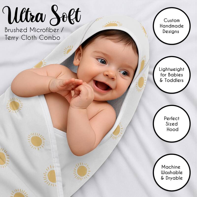 Sweet Jojo Designs White & Yellow Boho Sun Boy, Girl, Unisex/Gender Neutral Hooded Baby Towels - Toddler Bath Towel - Celestial