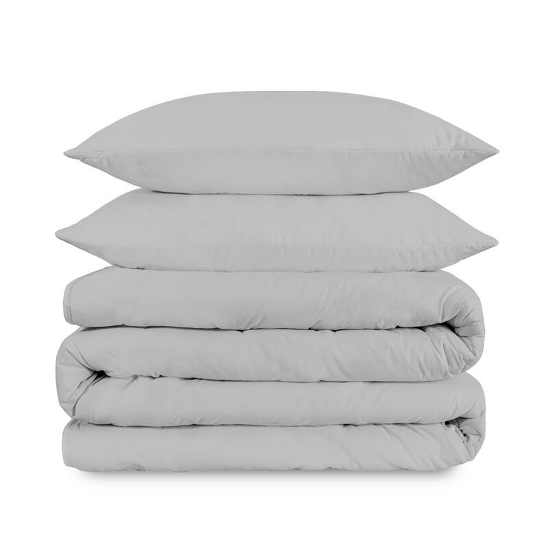 Purity Home Percale 3 Piece Duvet Cover Set - Light Grey - Queen