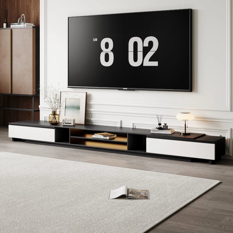 78.7" Ultra-Large Extendable TV Stand Media Console With 2 Drawers And Shelves In Black and White