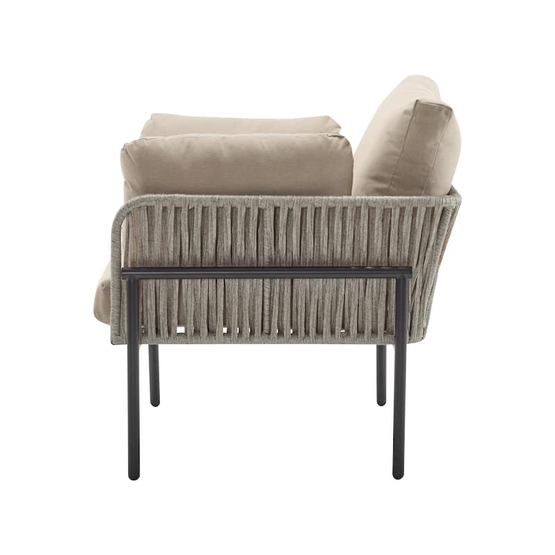 Christopher Knight Home - PureNest 36" Beige and Light Wood-Tone Rope Iron Lounge Chair with Cushions