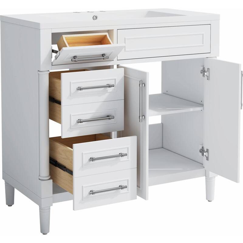 36" Freestanding Bathroom Vanity with Resin Sink and 3 Drawers