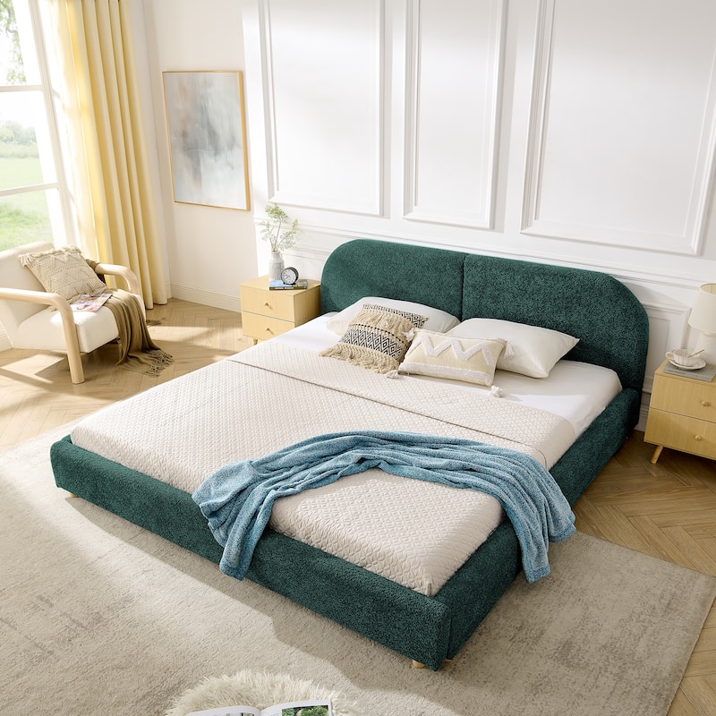 King Size Upholstered Bed Frame with Tall Headboard - Green