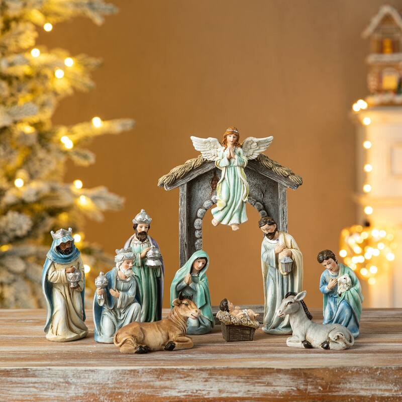 Glitzhome 11 Piece Multi-Colored Resin Nativity Figurine Set