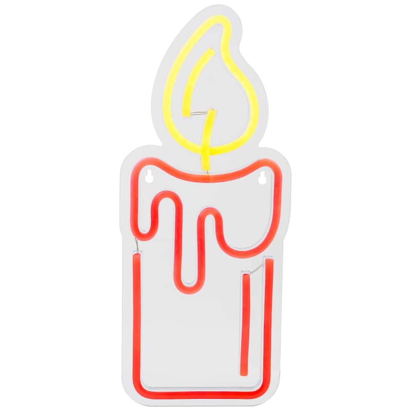 LED Candle Neon Lighted Christmas Wall or Window Decoration - 12"