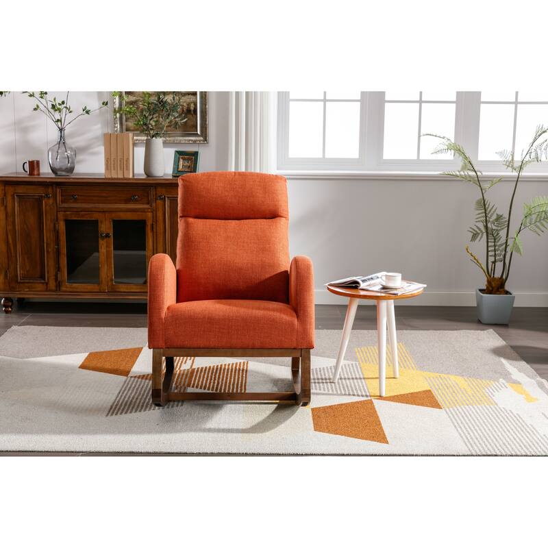 Modern 27" Upholstered Rocking Chair with Wood Legs and Side Pocket