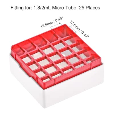 Freezer Tube Box 25 Places Rack for 1.8/2ml Microcentrifuge Tubes, Red