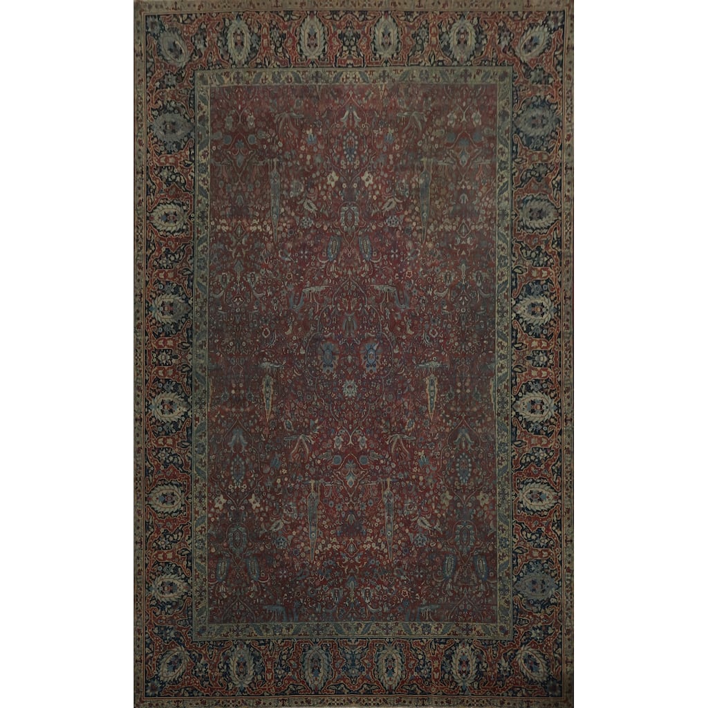 Hand Knotted Oriental 100% Wool Carpet Traditional Floral Oranges & Rust Tabriz Area Rug - 17' 9'' X 12' 8''