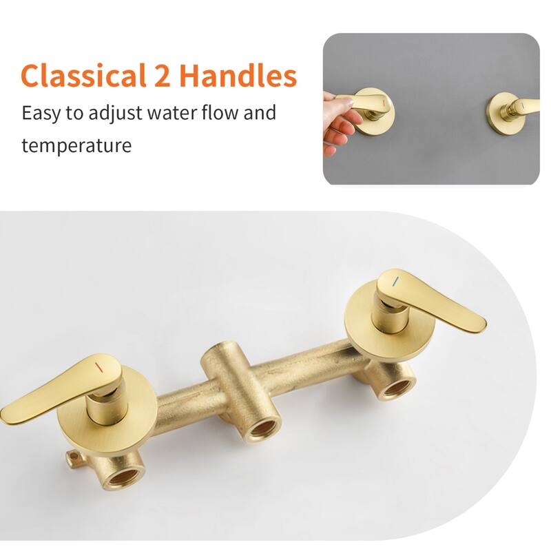 Modland 2-Handle Tub and Shower Faucet Set Dual Head 5-Setting Brass Valve Kit with Lift-Rod Spout