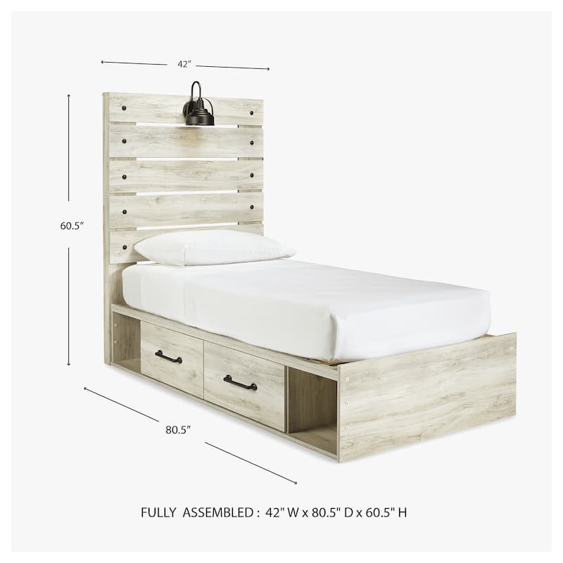 Cambeck Whitewash Panel Bed With 2 Under Bed Storage Drawers