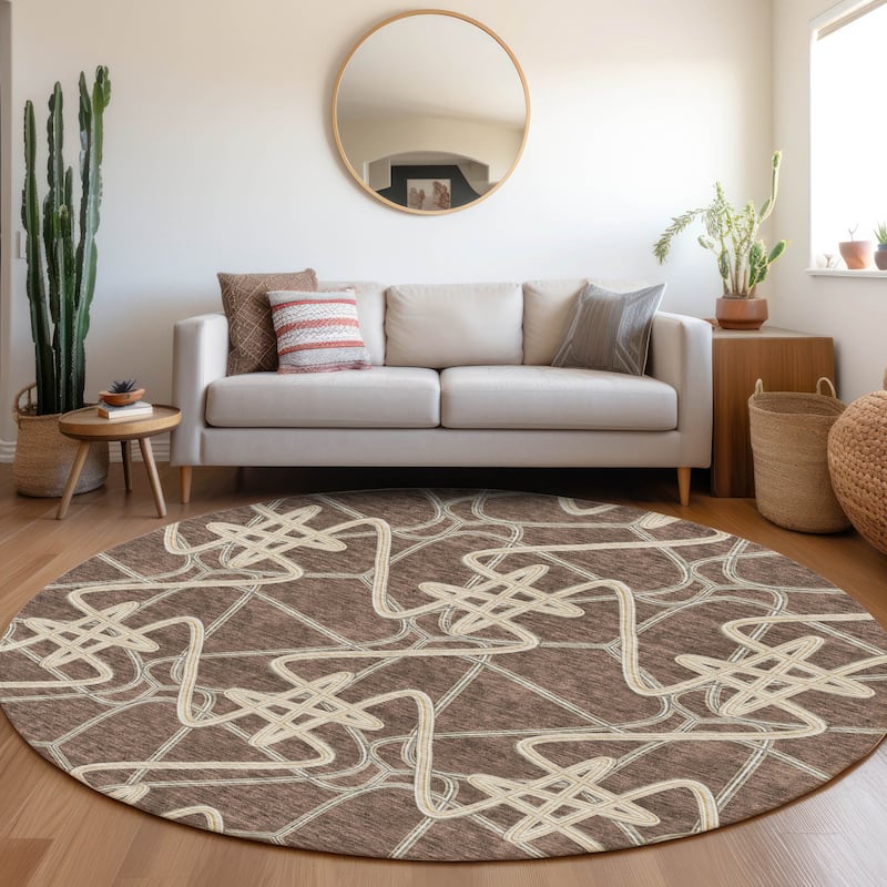 Premium Washable Super Soft Modern Maze Mayfield Rug - Brown - 8' x 8'