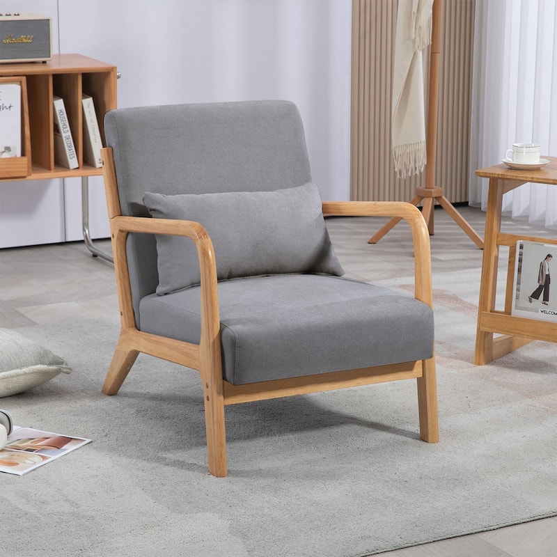 Linen Accent Chair Set of 1 Chairs Included with Solid Wood Armrest and Feet