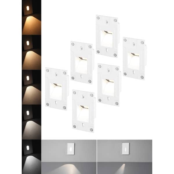 slide 2 of 16, 6 Pack LED Vertical 5CCT Step Lights, Replaceable Magnetic Faceplat Indoor Stair Light, Dimmable