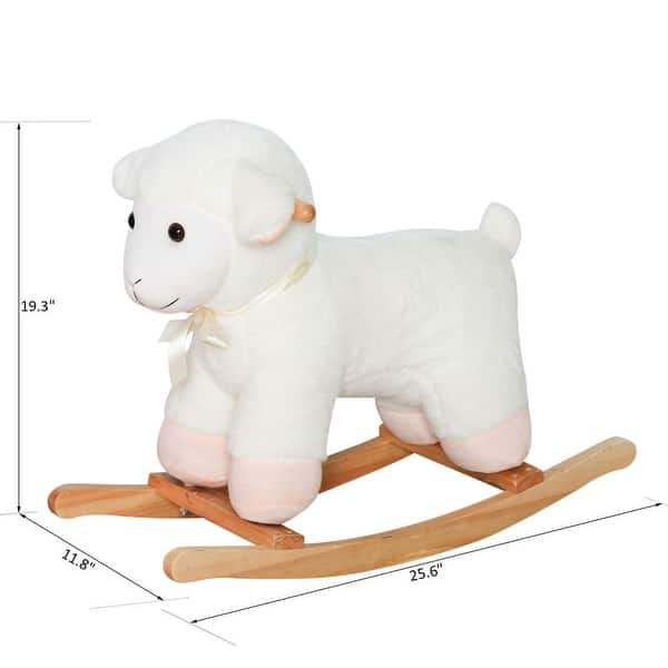 D&N Lamb Rocking Horse Sheep, Nursery Stuffed Animal Ride On Rocker for Kids, Wooden Plush, White