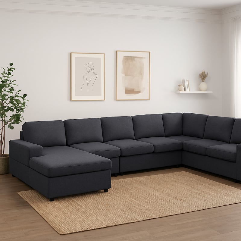 Fenie Modular Sectional Sofa, Reversible Chaise, Dark Gray, 147 Inch