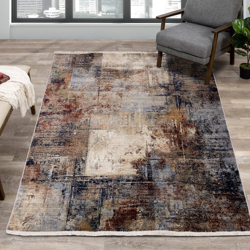 Sydney Collection - Red/Blue/Beige Distressed Patches Rug