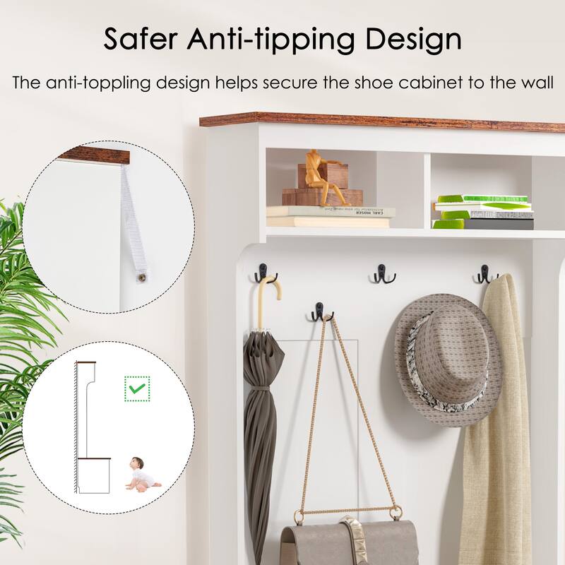 Modern Minimalist Coat Rack Wardrobe with 5 Hooks, Bench and Storage Function, for Hallway