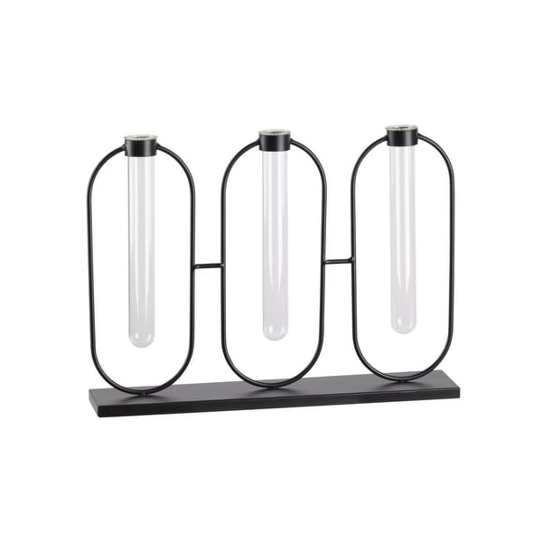 Urban Trends Metal Clustered Bud Vase Holder with 3 Small Glass Tube Vases, Coated Finish - Black